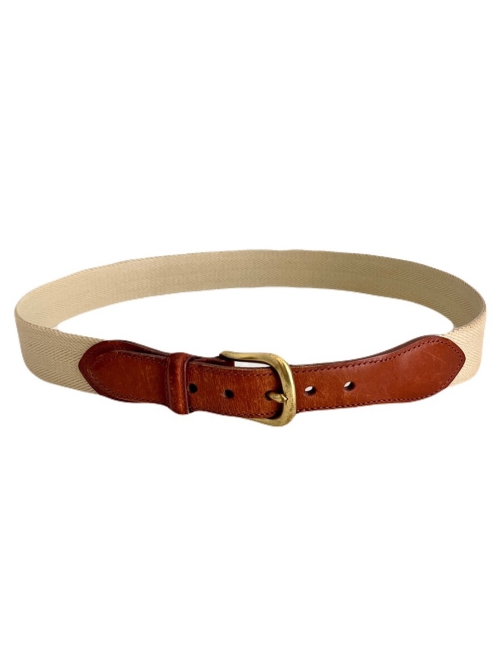 Vintage Coach 3880 Ivory Web Fabric with Brown Leather Trim Belt, Size 32